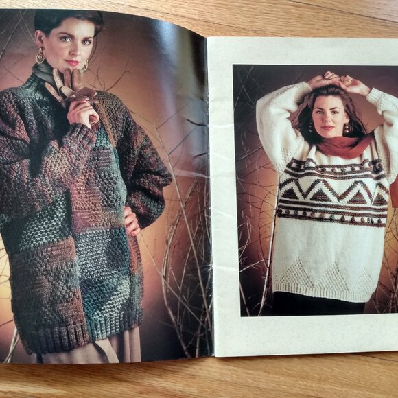 Vintage Chunky Sweater Knitting Pattern Book Bernat 1271 Thunderbird Rose - Picture 5 of 12